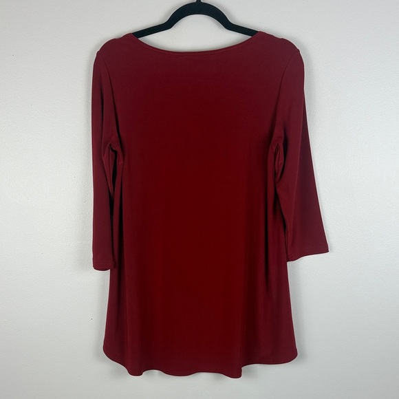 Sympli Classic Chic Burgundy Asymmetrical Cut Out 3/4 Sleeve Size 8 Tunic Blouse - Picture 8 of 8